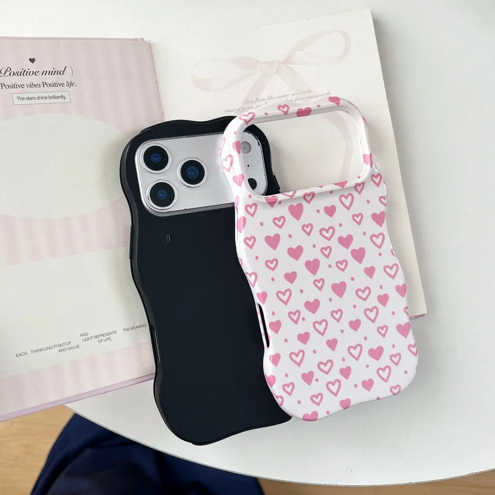 ハート総柄 格子チェック柄 iPhoneケース｜ウェーブフレーム #240310