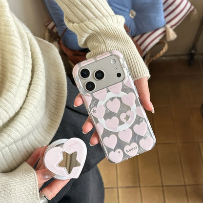 【Magnet内蔵】ミラー付き ハートスターグリップ スマホケース｜iPhone対応 #250130