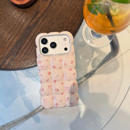 【フルールキルティング風】立体ぽこぽこデザイン フラワー iPhoneケース #240607