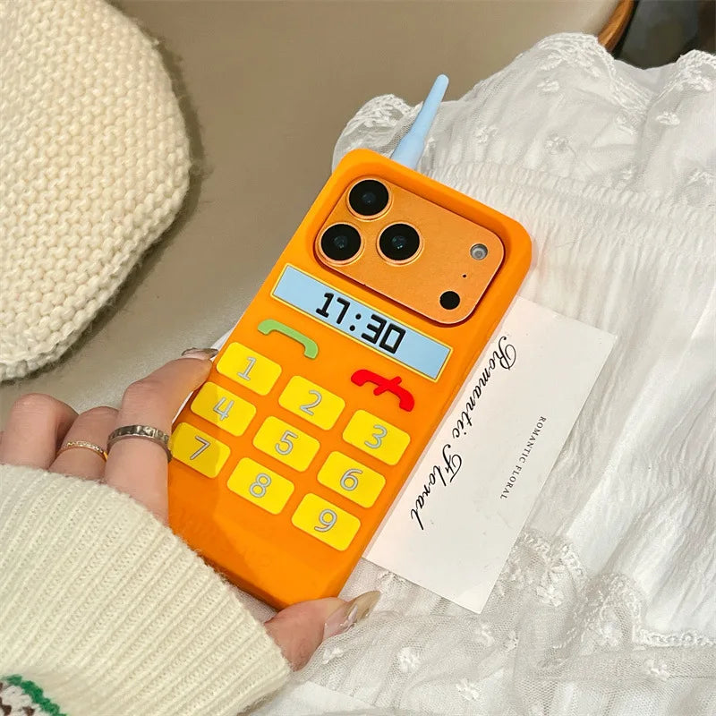 レトロフォン モバイル iPhoneケース｜立体デザイン・オレンジポップ #230711