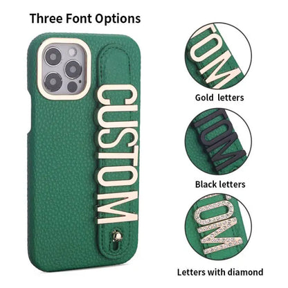 【カスタムNAMEシリーズ】名前入り キルティング ビジュー ストラップ付きスマホケース｜iPhone対応