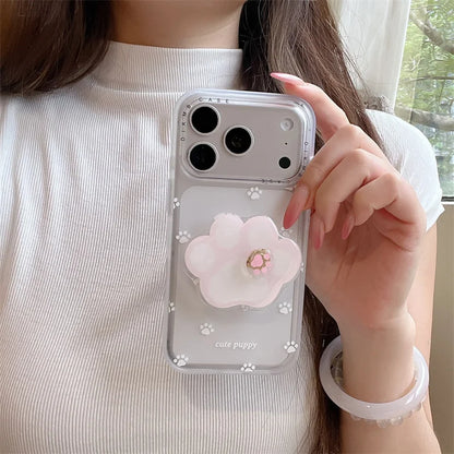 ホワイト 肉球 くるくる回る グリップ 足跡 iPhoneケース #231001