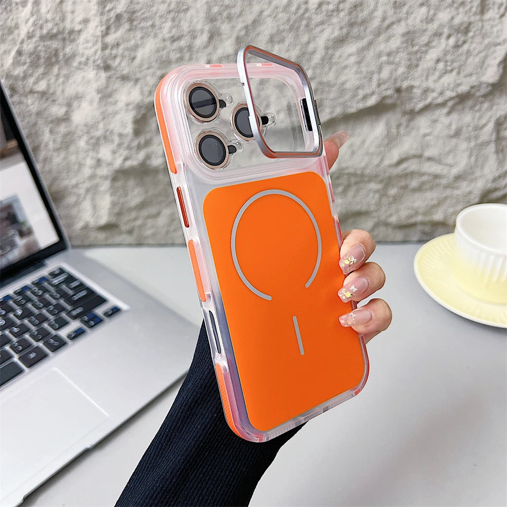 カメラカバー スタンド付き Magnet内蔵 クリアカラー iPhoneケース #240327