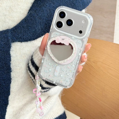ハートミラー グリッターiPhoneケース｜キラキラフレーム・ミラーグリップ付きデザイン #240426