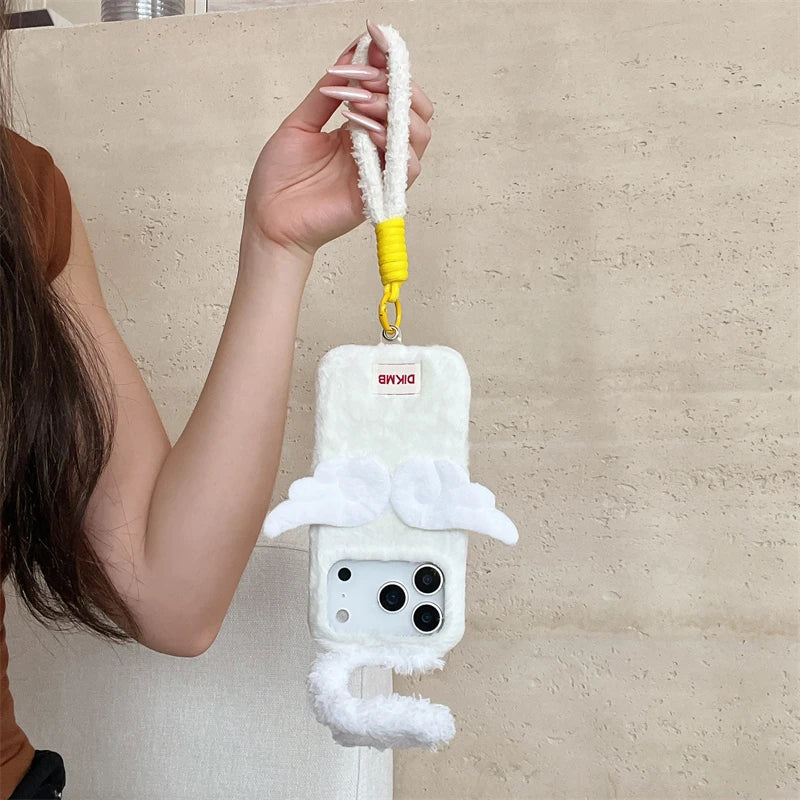 【エンジェルファーウィング】天使の羽×ふわもこホワイト スマホケース｜iPhone対応 👼✨ #250112