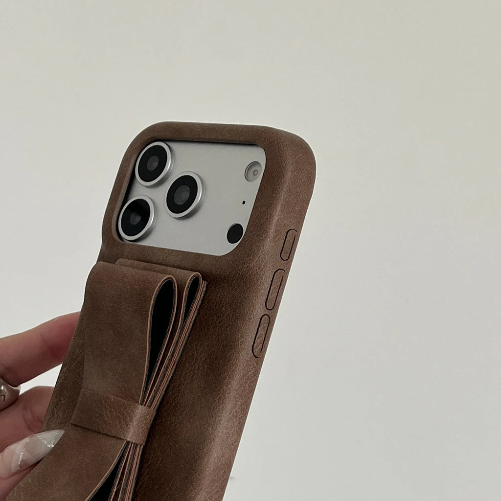 【ヴィンテージクラシカルリボン】レザーリボン×クラシックカラー スマホケース｜iPhone対応 #241222