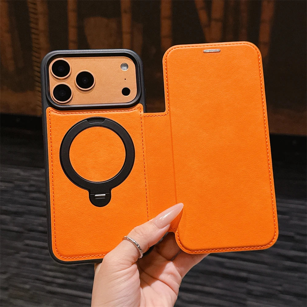 レザー調 リングフリップ iPhoneケース｜折りたたみ 手帳型 #240311