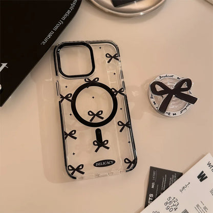 リボンモチーフ iPhoneケース｜クリアデザイン・グリップ付き #240606