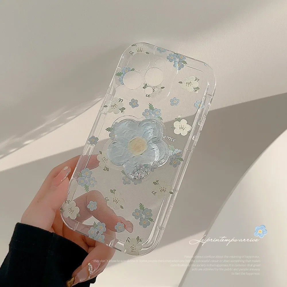 【クリアブロッサム】3Dフラワースタンド × 透明フローラルデザイン スマホケース｜iPhone対応 #250630
