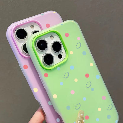 【ニコちゃんシリーズ】カラフル ポルカドット 水玉 スマイル iPhoneケース #260301