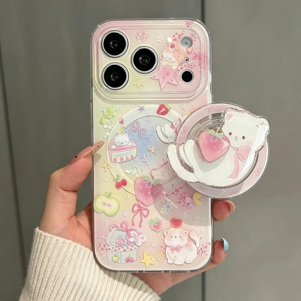 キャットグラデーションマグネット内蔵 iPhoneケース (ケースのみ ・ グリップのみ ・ ケース+グリップ) トレンド・スイート　#261209