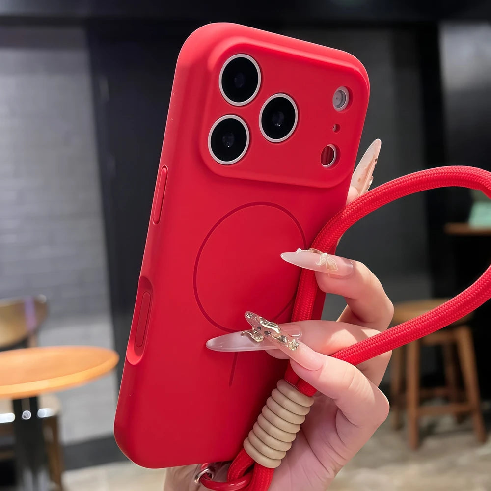 【Magnet内蔵】パステルカラー シンプル ロープストラップ付き マット スマホケース｜iPhone対応 #240708