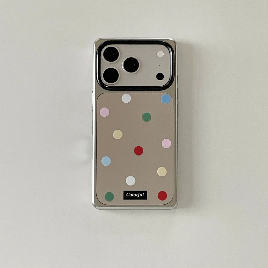 【スクエアフレーム 】iPhoneケース ミラーデザイン マルチカラープリント｜ハート・リボン・ドット・スター #230910