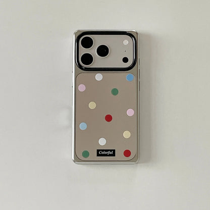 【スクエアフレーム 】iPhoneケース ミラーデザイン マルチカラープリント｜ハート・リボン・ドット・スター #230910