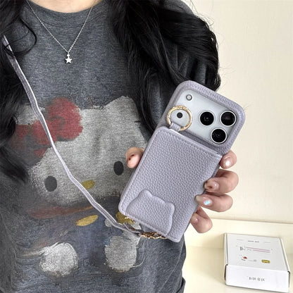 【ベアポケットレザー】くまエンボス × カード収納付き ショルダースマホケース｜iPhone対応 #250208