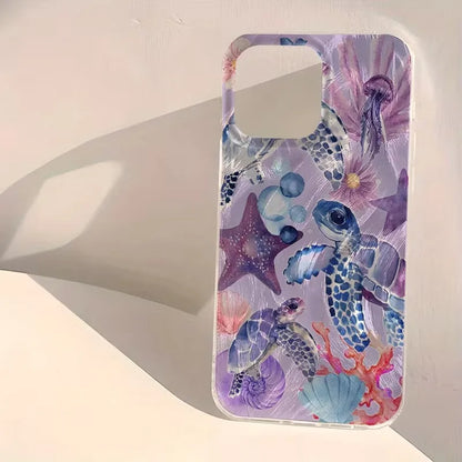 幻想的 オーロラカラー クラゲ 貝殻 ヒトデ ウミガメ 海の生き物  iPhoneケース｜マリン #260086