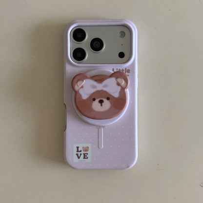 【くまモチーフ】マグネット内蔵 iPhoneケース (ケース単品・グリップセット選択可) ガーリー・ナチュラル アニマル PCA #261186