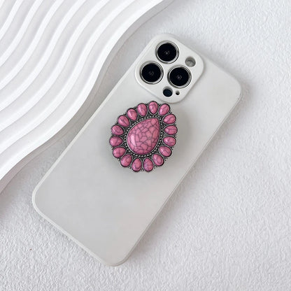 スマホグリップ｜ターコイズ風 ストーン スマホスタンド ポップソケット 落下防止 #260419