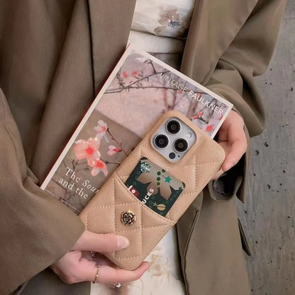 【キルティングローズポケット】レザーバッグ風×ローズボタン スマホケース｜iPhone対応 #250331