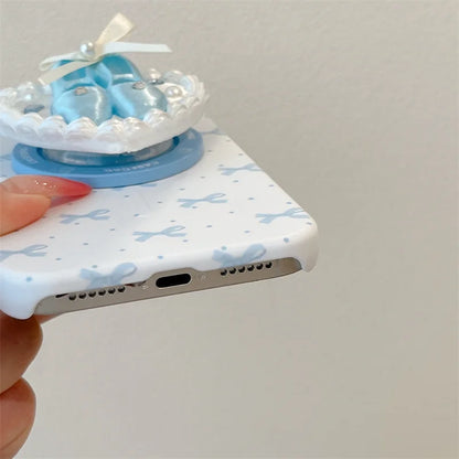 3Dバレエシューズ パールハートグリップ リボン柄 Magnet内蔵 iPhoneケース｜バレエ #260018