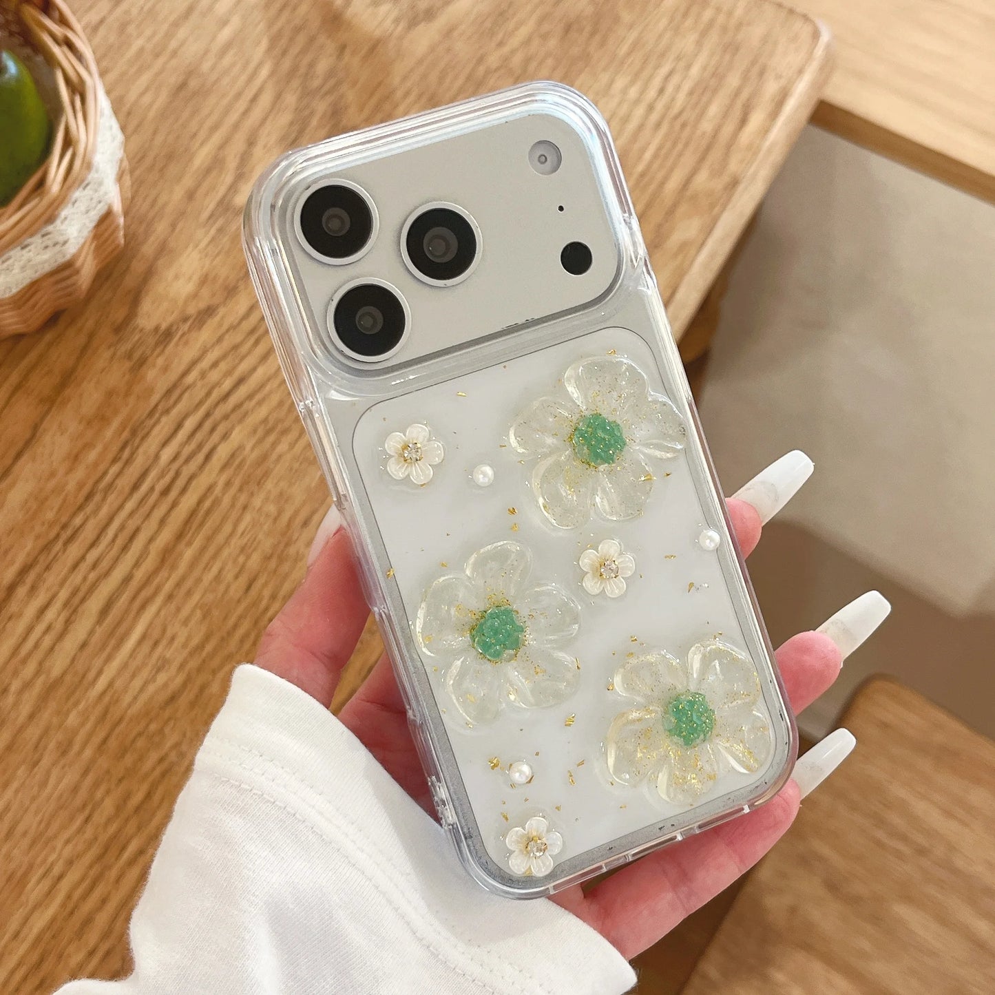 フラワー キラキララメ クリア iPhoneケース｜立体 3D 花モチーフ・透明感デザイン #230801