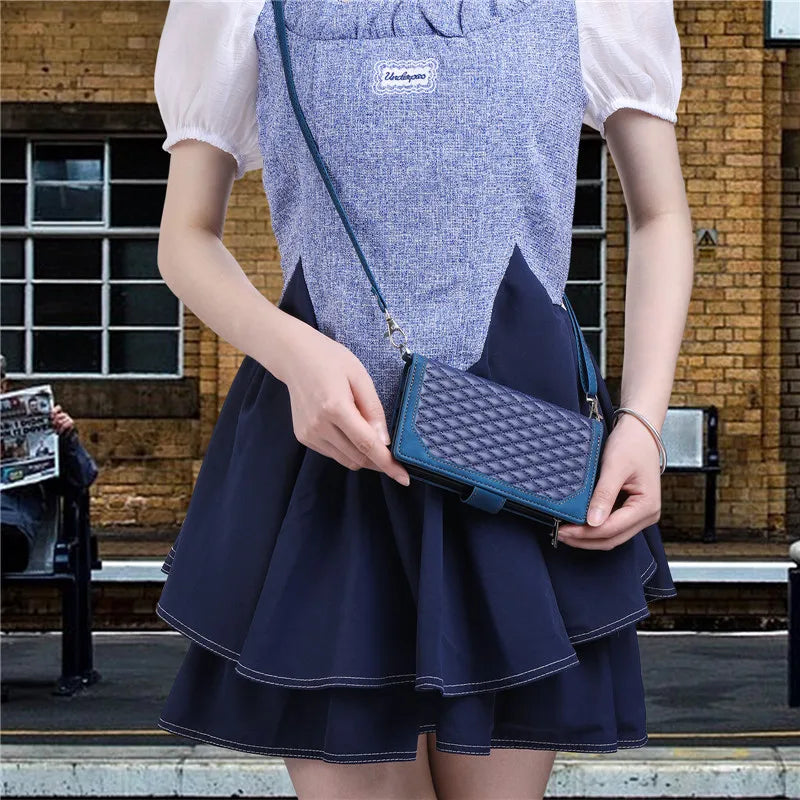 【ブックスタイル】キルティング レザー 手帳型 ウォレット iPhoneケース｜ショルダーストラップ付き #240127