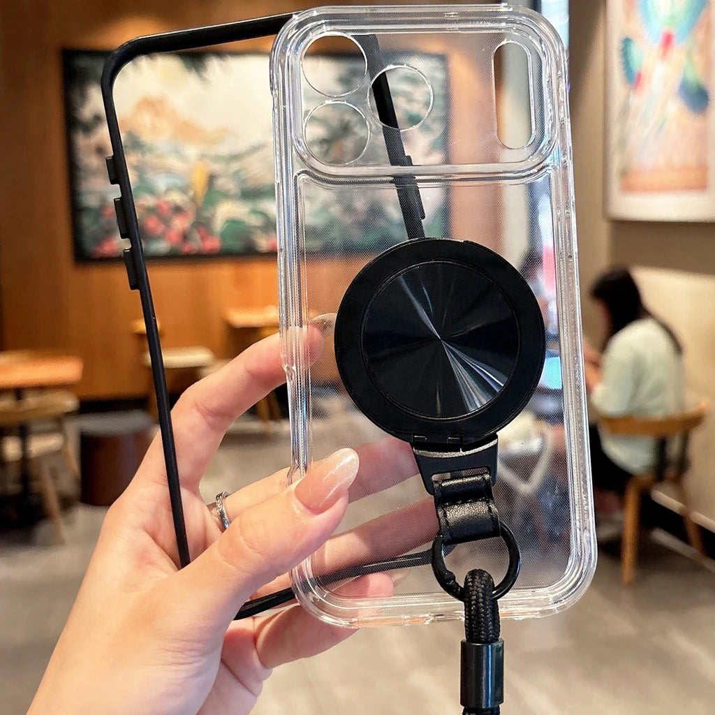 360度回転 リングスタンド クリア iPhoneケース｜ ストラップ付き ・落下防止 #231215