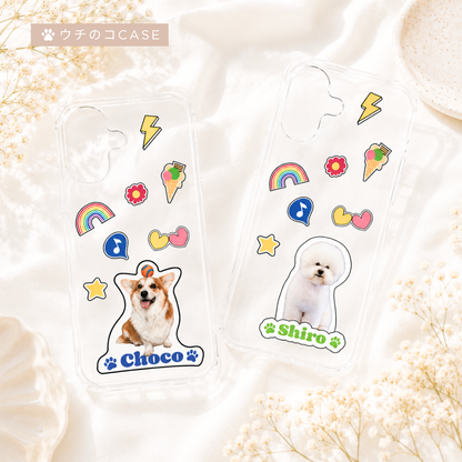 【ウチのコCASE】ステッカー風 クリアiPhoneケース｜名入れ対応・写真入りオーダーメイド #230704