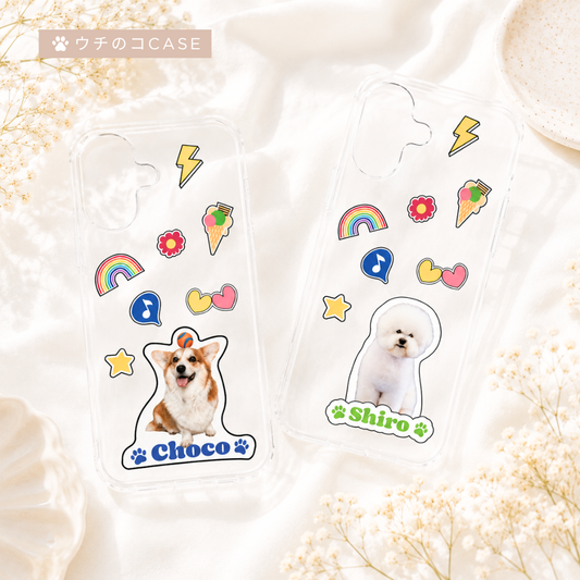 【ウチのコCASE】ステッカー風 クリアiPhoneケース｜名入れ対応・写真入りオーダーメイド #230704