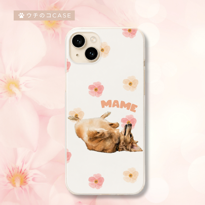【ウチのコCASE】写真入り フラワーデザイン iPhoneケース｜名入れ対応・名前カラー選択可 #230705