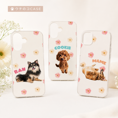 【ウチのコCASE】写真入り フラワーデザイン iPhoneケース｜名入れ対応・名前カラー選択可 #230705
