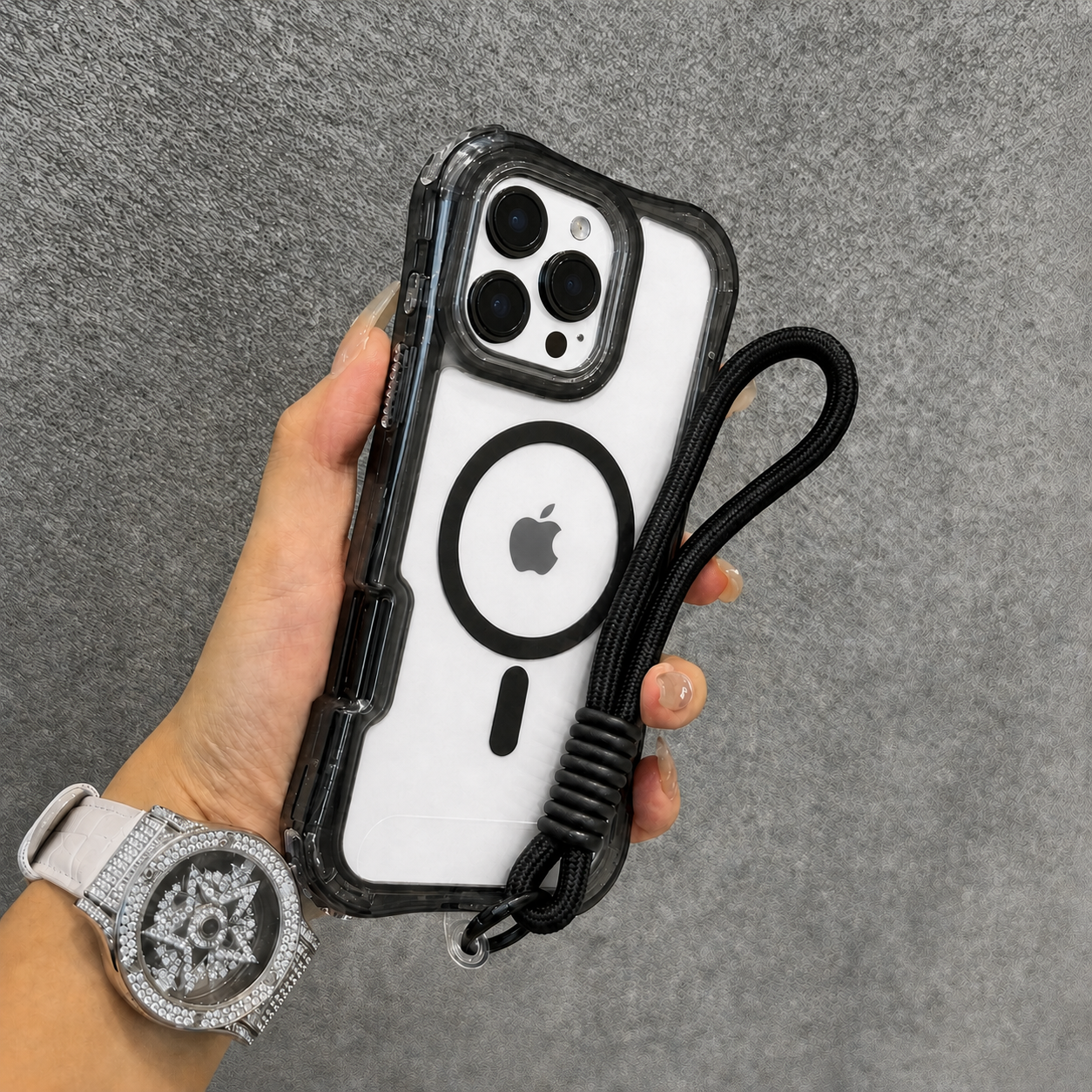 【ネオンストラップ付き】iPhoneケース｜クリアケース・Magnet内蔵・ショルダーストラップ付き スマホカバー 韓国 #230803