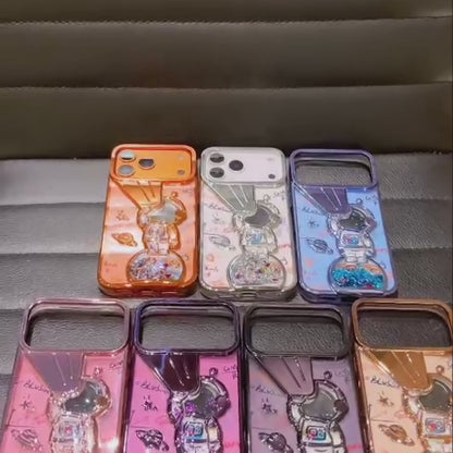 キラキラ流れるグリッター ラメ スペースアストロ 宇宙飛行士 iPhoneケース  #240418