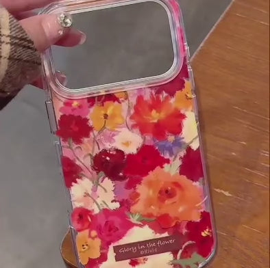 【フラワーアートクリア】油絵風 花柄 ブーケデザイン スマホケース｜iPhone対応 #250211