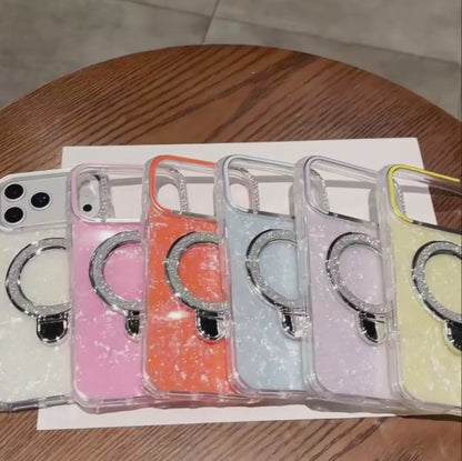 【大理石風】クラッシュデザイン × ジュエルリング リングスタンド付き スマホケース｜iPhone対応  #250119