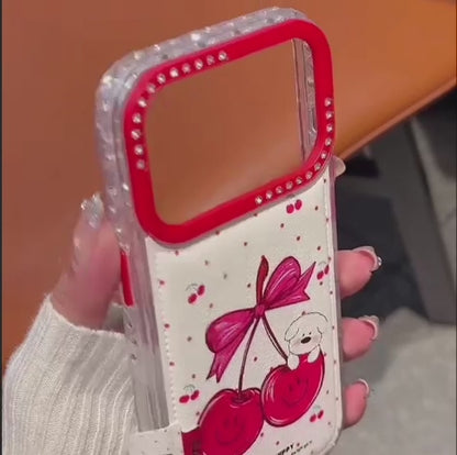 【チェリーリボンドッグ】チェリーデザイン 犬 水玉 ドット スマホケース｜iPhone対応 #240627