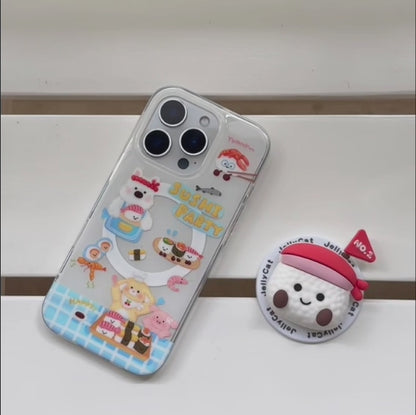 【Magnet内蔵】SUSHI PARTY スマホケース｜ゆるかわ 寿司 グリップ付き｜iPhone対応 #241202
