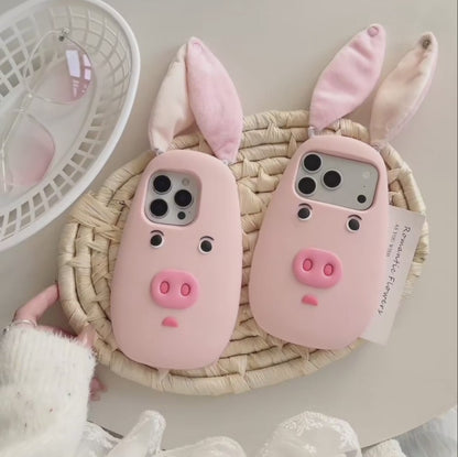 PIG フェイス 耳付き ブタ iPhoneケース｜3D 立体モチーフ #240315