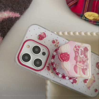 いちご ショートケーキ グリップ付き スイーツ ストロベリー iPhoneケース #240512