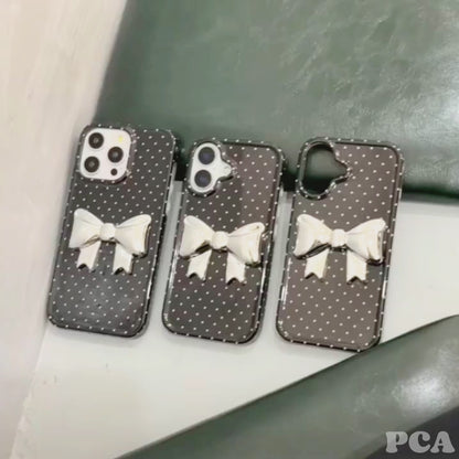 【ドットリボン】立体 メタリック リボン付き ガーリースマホケース｜iPhone対応 #250417