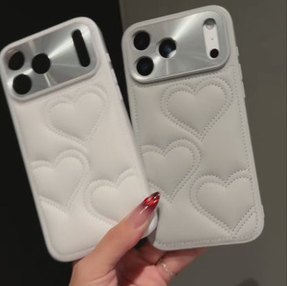 【キルティングハート】立体ハートステッチ×レザー調 スマホケース｜iPhone対応 #250101