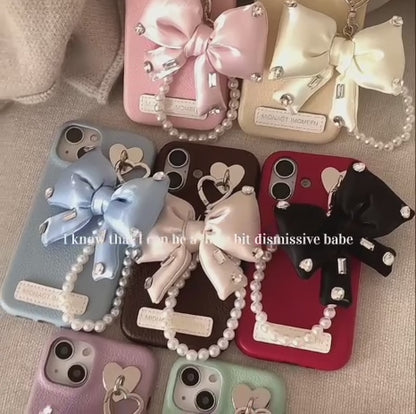 【パールビッグリボン】リボンモチーフ×パールチェーン スマホケース｜iPhone対応 #240802