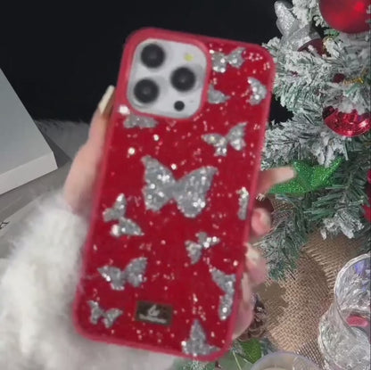 【キラキラビジューシリーズ】バタフライ モチーフ ビジュー グリッター デコ スマホケース｜iPhone対応 #260115