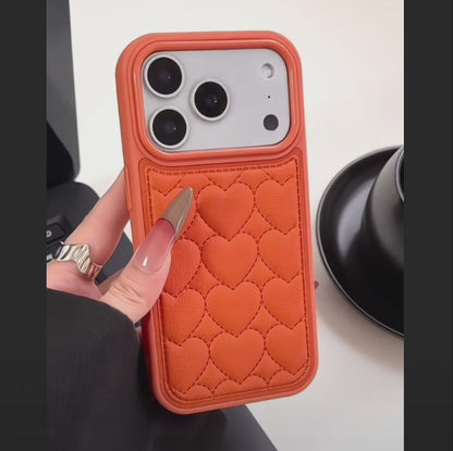 【ハートキルティング 】立体ステッチ レザー調 スマホケース｜iPhone対応 #241022