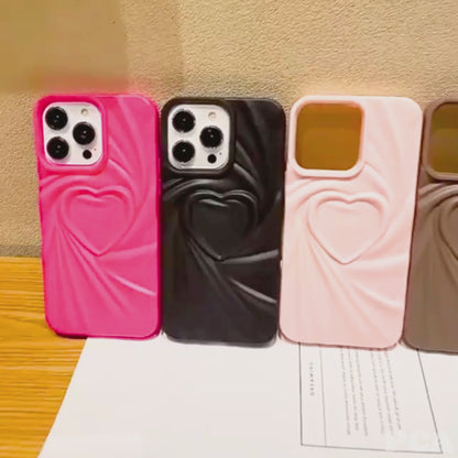 【立体デザイン】ドレープ調 ハート マット質感 スマホケース｜iPhone対応 #250601