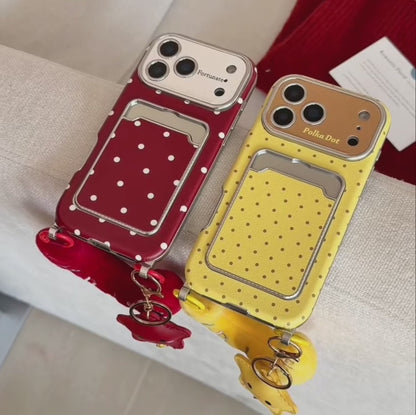 水玉 ドット柄 iPhoneケース｜もこもこスター ハンドルチャーム付き #240526