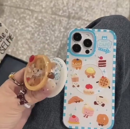 【カフェスイーツシリーズ】レトロカフェデザイン グリップ付き iPhoneケース #240609