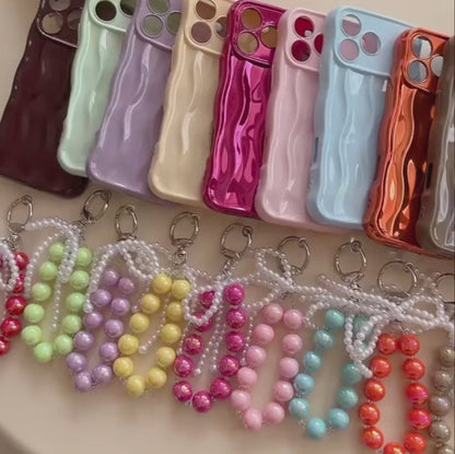 【ウェーブフレーム】パールチャーム付き スマホケース｜iPhone対応 #241217