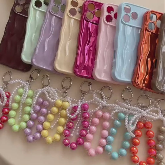 【ウェーブフレーム】パールチャーム付き スマホケース｜iPhone対応 #241217