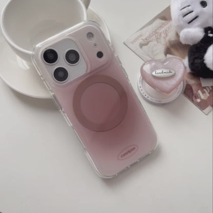 ぷっくりハートグリップ付き ふんわりチーク 滲み グラデデザイン iPhoneケース #240510